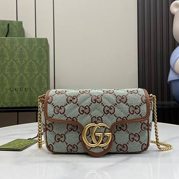 Gucci GG Super Mini Shoulder Bag Pale Blue And Brown GG 16.5x9.5x4.5cm