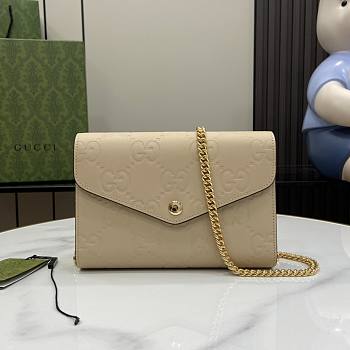 Gucci Leather Chain Wallet Beige 20x13x6cm