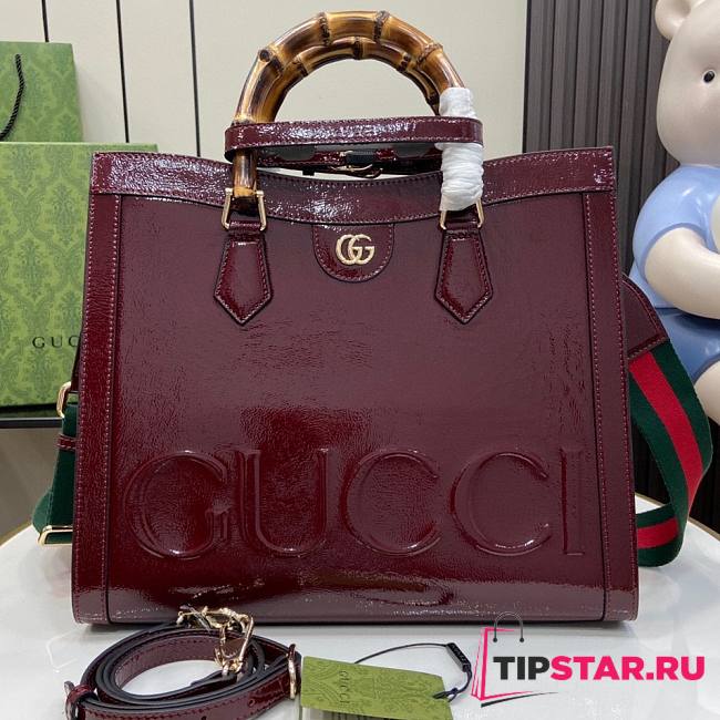 Gucci Diana Medium Tote Bag Red Patent 35x30x14cm - 1