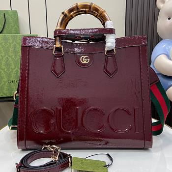 Gucci Diana Medium Tote Bag Red Patent 35x30x14cm