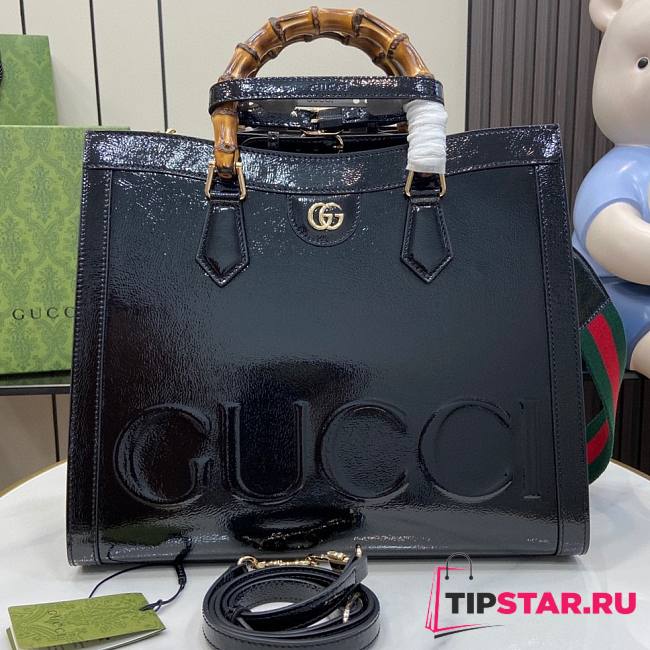 Gucci Diana Medium Tote Bag Black Patent 35x30x14cm - 1