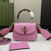 Gucci Bamboo 1947 Small Top Handle Bag Pink Patent 17x12x7.5cm - 1