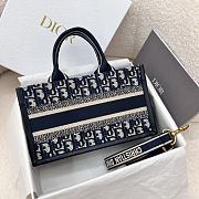 East-West Dior Book Tote With Strap Blue Dior Oblique Embroidery And Calfskin 27x14x11cm - 3