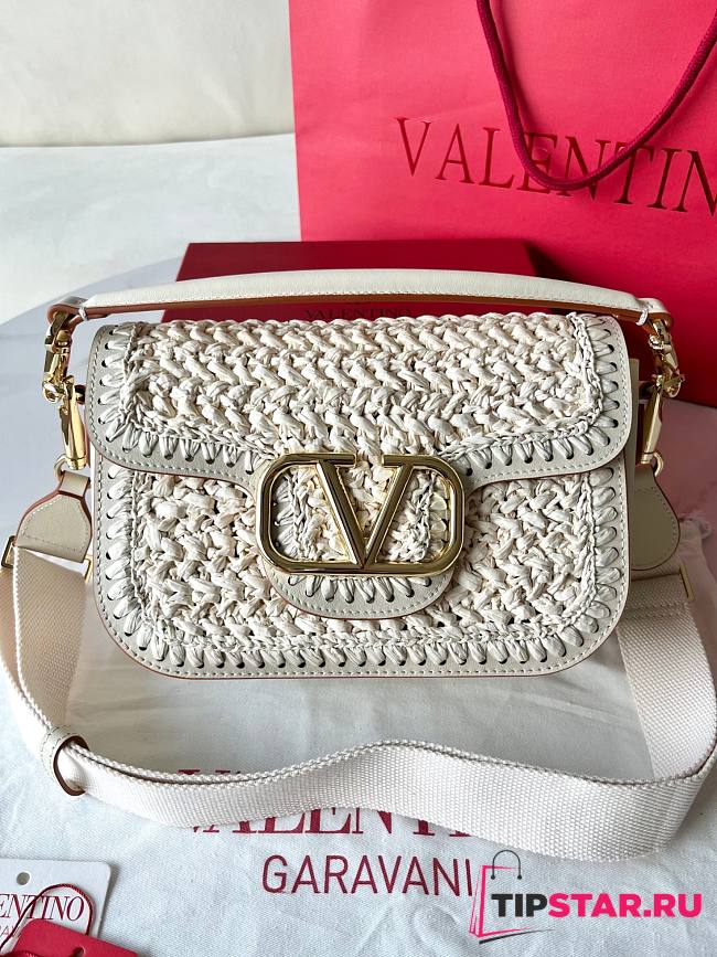 VLTN Garavani Alltime Woven Leather Shoulder Bag White 23.5x16x8cm - 1