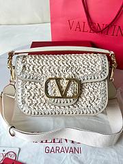 VLTN Garavani Alltime Woven Leather Shoulder Bag White 23.5x16x8cm - 1