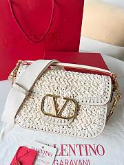 VLTN Garavani Alltime Woven Leather Shoulder Bag White 23.5x16x8cm - 6