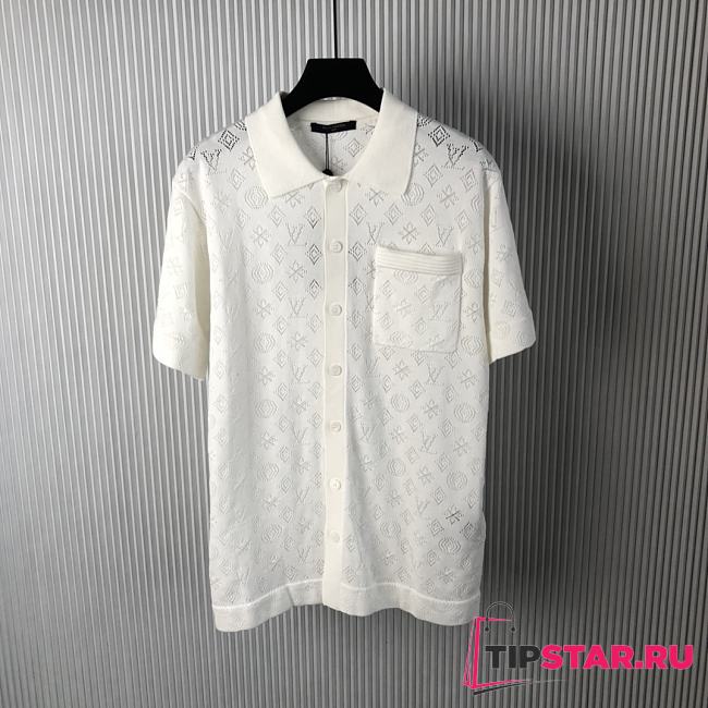 LV Monogram Pointelle Cotton Short-Sleeved Shirt White 1ABJ2V - 1