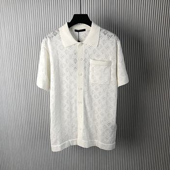 LV Monogram Pointelle Cotton Short-Sleeved Shirt White 1ABJ2V