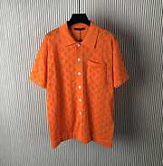 LV Monogram Pointelle Cotton Short-Sleeved Shirt Orange - 1