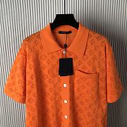 LV Monogram Pointelle Cotton Short-Sleeved Shirt Orange - 5