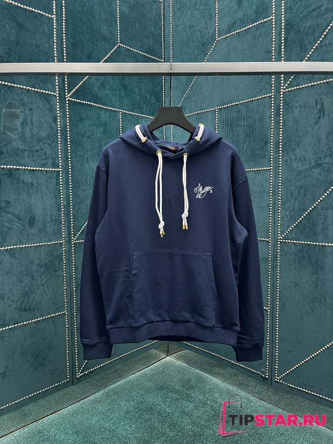 LV Cotton Jersey Hoodie Navy Blue 1AFR32 - 1