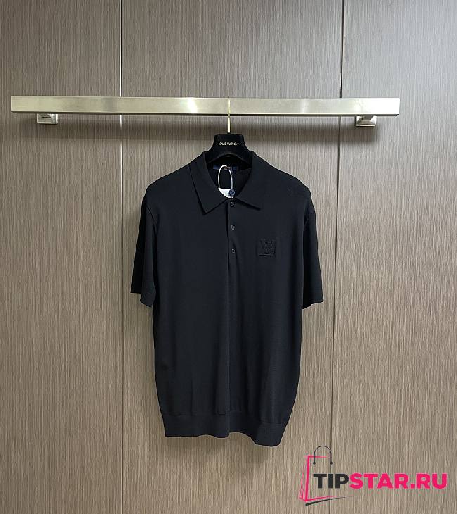 LV Cashmere And Cotton Blend Short-Sleeved Polo Black 1ABJ3H - 1