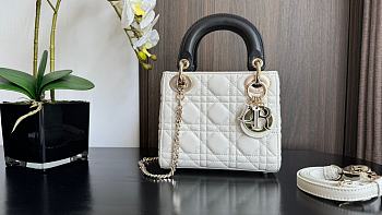 Mini Lady Dior Bag Two-Tone Sky White and Black Cannage Lambski 17x15x7cm