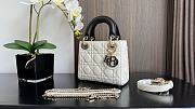 Mini Lady Dior Bag Two-Tone Sky White and Black Cannage Lambski 17x15x7cm - 3