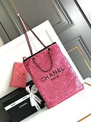 CC Shopping Bag Sequins & Black Metal Pink & Black 39×30×2cm - 1