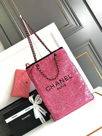 CC Shopping Bag Sequins & Black Metal Pink & Black 39×30×2cm