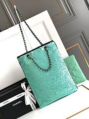 CC Shopping Bag Sequins & Black Metal Green & Black 39×30×2cm - 2