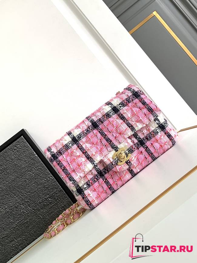 CC Flap Classic Mini Bag Cotton Wool Tweed Pink Navy Blue White 12×20×6cm - 1