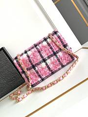 CC Flap Classic Mini Bag Cotton Wool Tweed Pink Navy Blue White 12×20×6cm - 4