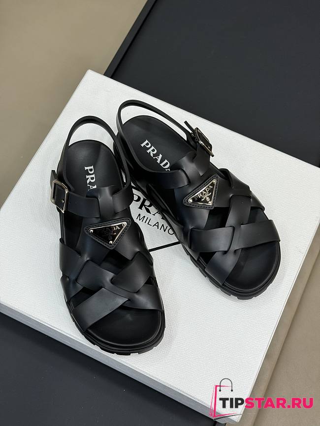 Prada Crisscross Rubber Sandals Black - 1