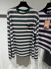 Miu Miu Long Sleeved Cotton Jersey T-shirt Green/White/Cognac - 1