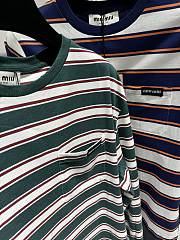 Miu Miu Long Sleeved Cotton Jersey T-shirt Green/White/Cognac - 3