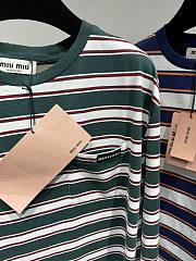 Miu Miu Long Sleeved Cotton Jersey T-shirt Green/White/Cognac - 4