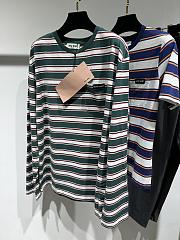 Miu Miu Long Sleeved Cotton Jersey T-shirt Green/White/Cognac - 6