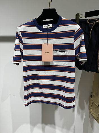 Miu Miu Jersey T-shirt White/Ink Blue/Terracotta