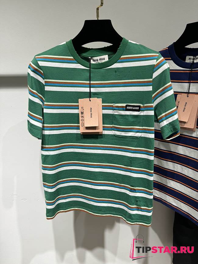 Miu Miu Jersey T-shirt Green/White/Cognac - 1