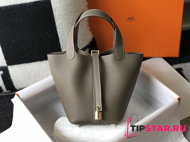 Hermes Picotin 18 Togo Elephant Gray Gold Hardware - 1