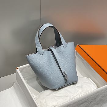 Hermes Picotin 18 Togo Light Blue Silver Hardware