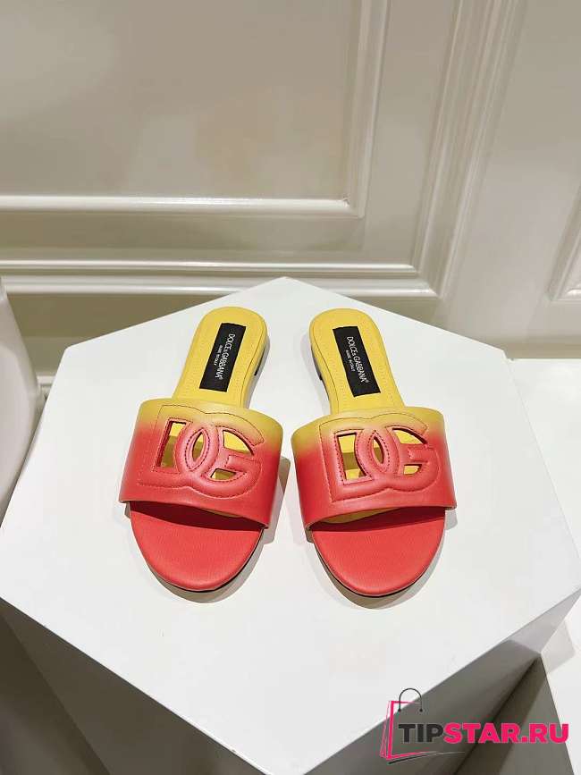 D&G Calfskin Mules Ombre-Print Calfskin Sliders With DG Logo Orange - 1