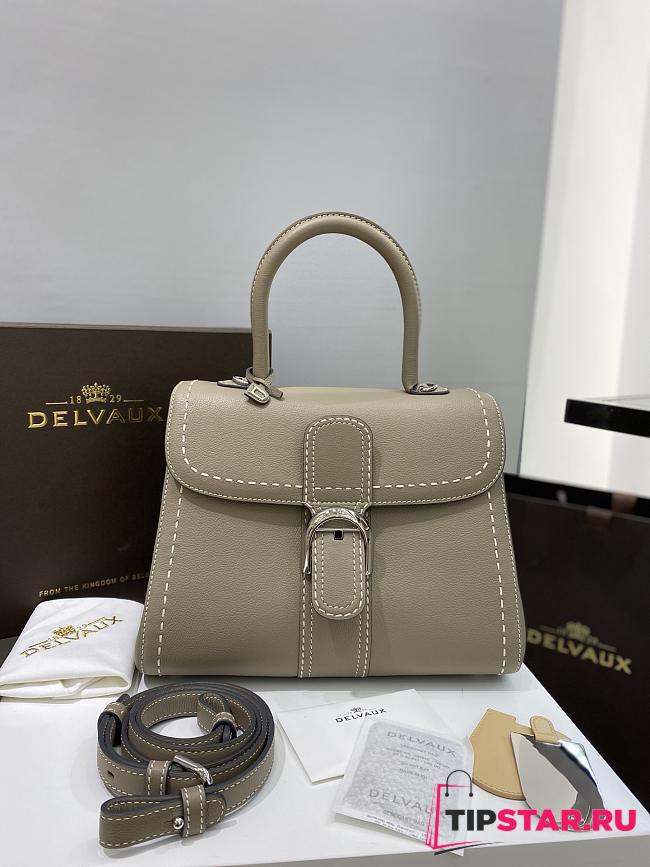 Delvaux Brillant MM Surpiqué in Rodeo Calf Tourterelle I - Ivory 29x15x22cm - 1