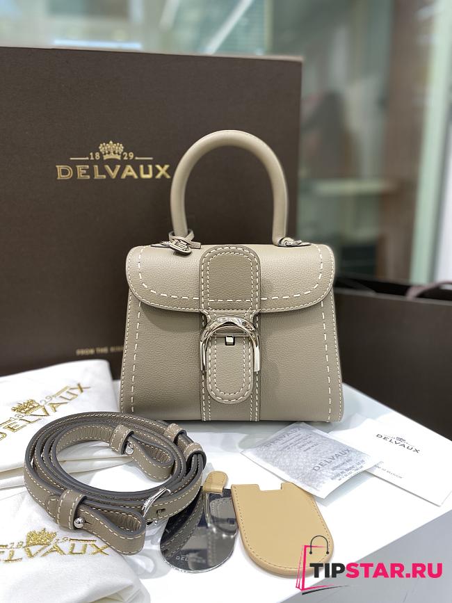 Delvaux Brillant Mini Surpiqué in Rodeo Calf Tourterelle I - Ivory 20x11.5x16cm - 1