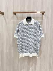 Dior Oblique Polo Shirt White Blue and Brown Cotton Jacquard - 1