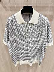 Dior Oblique Polo Shirt White Blue and Brown Cotton Jacquard - 5