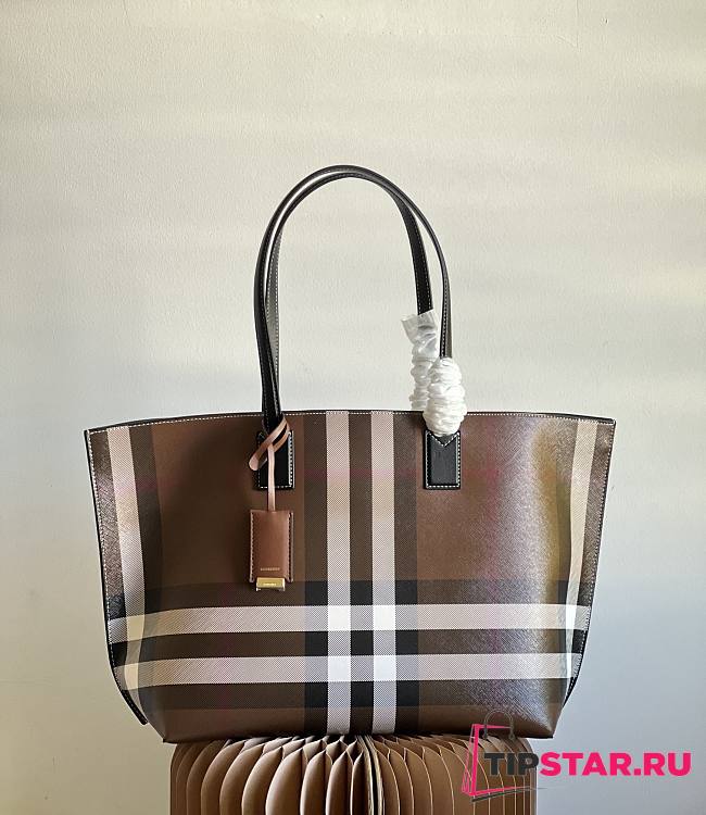 Burberry Medium Check Tote Dark Birch Brown 34x14x28cm - 1