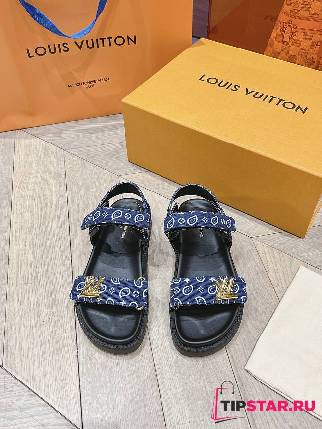 LV Sunset Flat Comfort Sandal Navy Blue Nylon 1ACTWB - 1