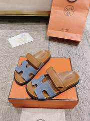 Hermes Chypre Sandal Blue Denim/ Brown - 6