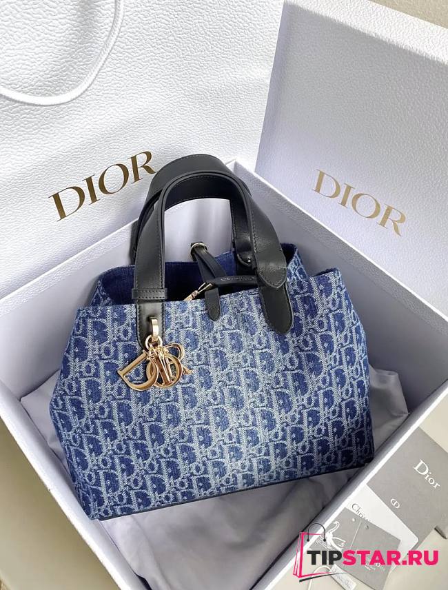 Medium Large Dior Toujours Bag Blue Denim Dior Oblique Jacquard 28.5x21.5x17cm - 1