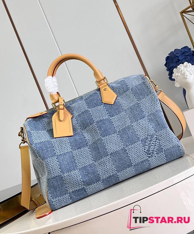 LV Speedy 40 Bandoulière Damier Denim 3D Cotton Canvas N40701 40x26x23cm - 1