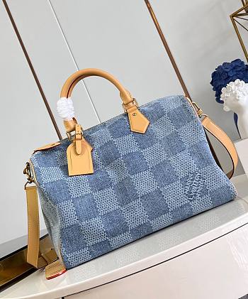 LV Speedy 40 Bandoulière Damier Denim 3D Cotton Canvas N40701 40x26x23cm