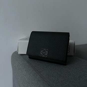 Loewe Anagram Trifold Wallet In Pebble Grain Calfskin Black  10.2x3.8x3.2cm