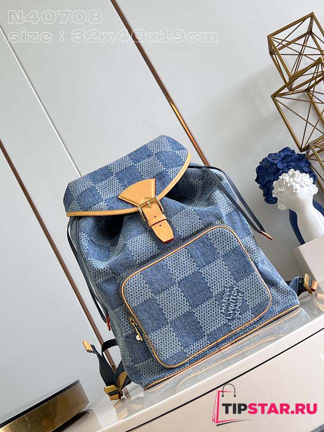 LV Montsouris Backpack Damier Denim 3D N40708 32x40x19cm - 1