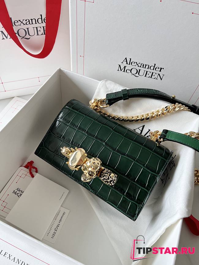 McQueen Mini Jewelled Satchel Green Gold 17.5x9.5x4cm - 1