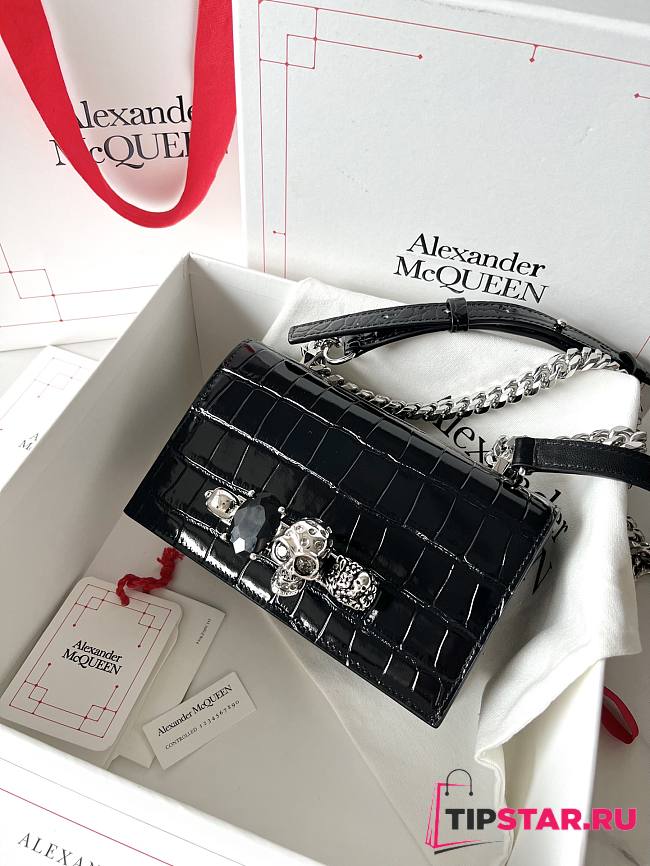 McQueen Mini Jewelled Satchel Black Silver 17.5x9.5x4cm - 1