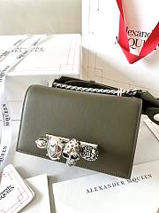 McQueen The Biker Mini Jewelled Satchel Khaki Silver Calfskin Leather 17.5x9.5x4cm - 1