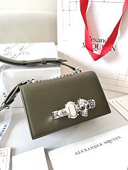 McQueen The Biker Mini Jewelled Satchel Khaki Silver Calfskin Leather 17.5x9.5x4cm - 6