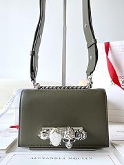 McQueen The Biker Mini Jewelled Satchel Khaki Silver Calfskin Leather 17.5x9.5x4cm - 2